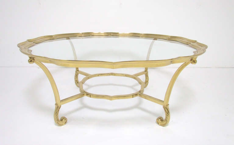 Hollywood Regency style solid brass coffee table by La Barge, features 