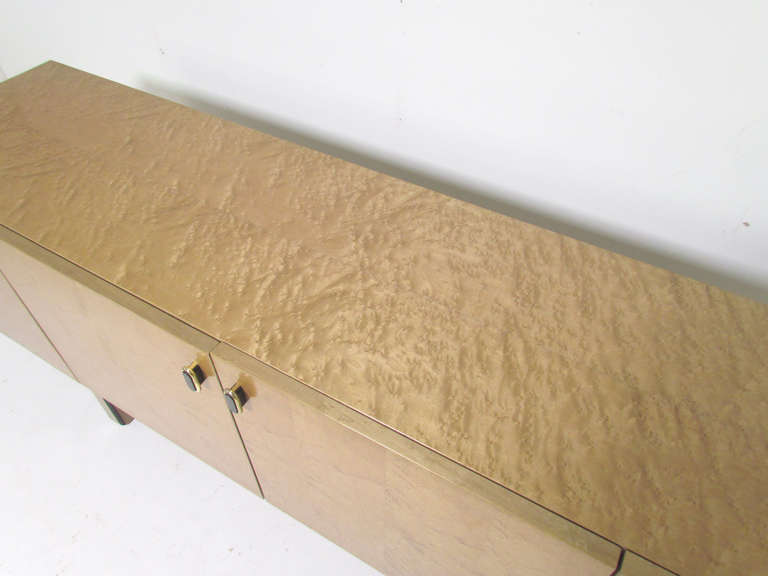Brass Burled Maple Sideboard in the Manner of Milo Baughman