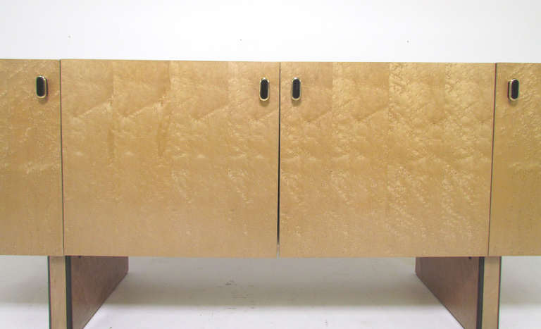 Mid-Century Modern Burled Maple Sideboard in the Manner of Milo Baughman