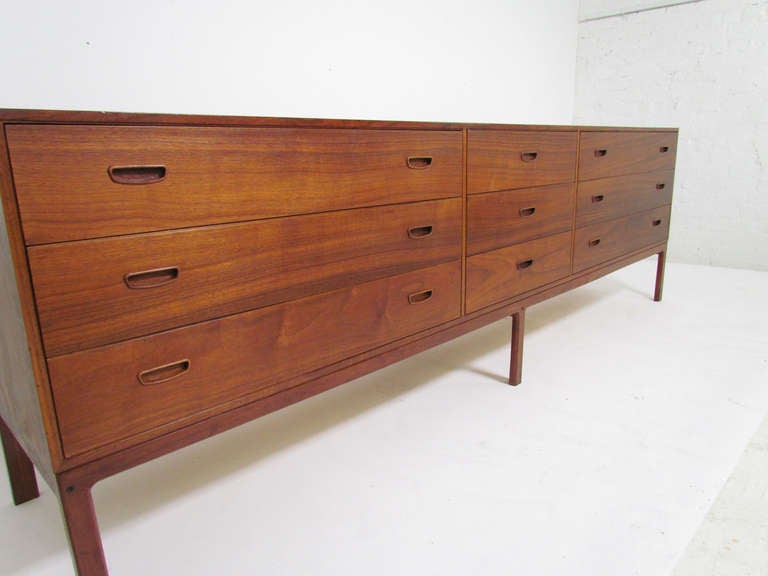 Extra Long Danish Teak, Nine Drawer Dresser 1