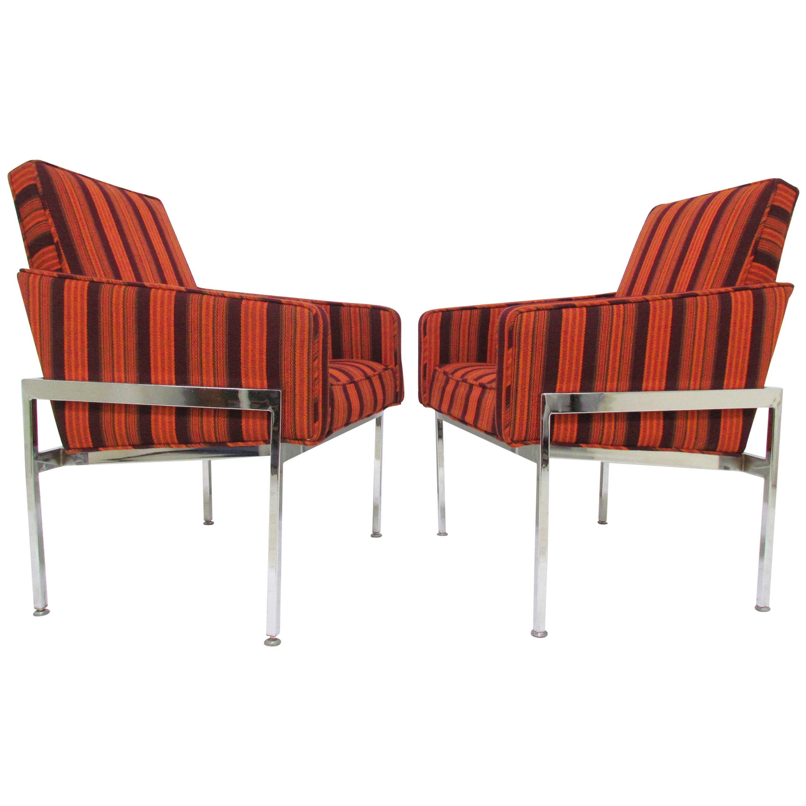 Pair of 1970s Chrome Lounge Chairs in the Manner of Milo Baughman
