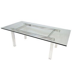 Sleek Glass and Polished Aluminum Dining Table With Lucite Legs