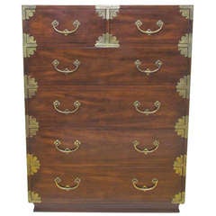 Vintage Asian Inspired Campaign Highboy Chest of Drawers by Henredon