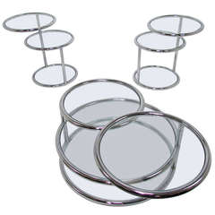Multi-Tiered Chrome Coffee and Side Table Set in Manner of Pace