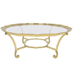 Retro Hollywood Regency Style Brass Coffee Table by La Barge