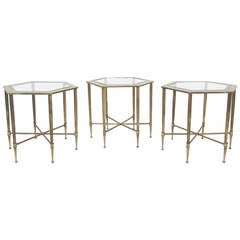 Set of Three Hollywood Regency Style Brass Hexagonal Side Tables by Mastercraft