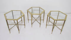 Set of Three Hollywood Regency Style Brass Hexagonal Side Tables by Mastercraft