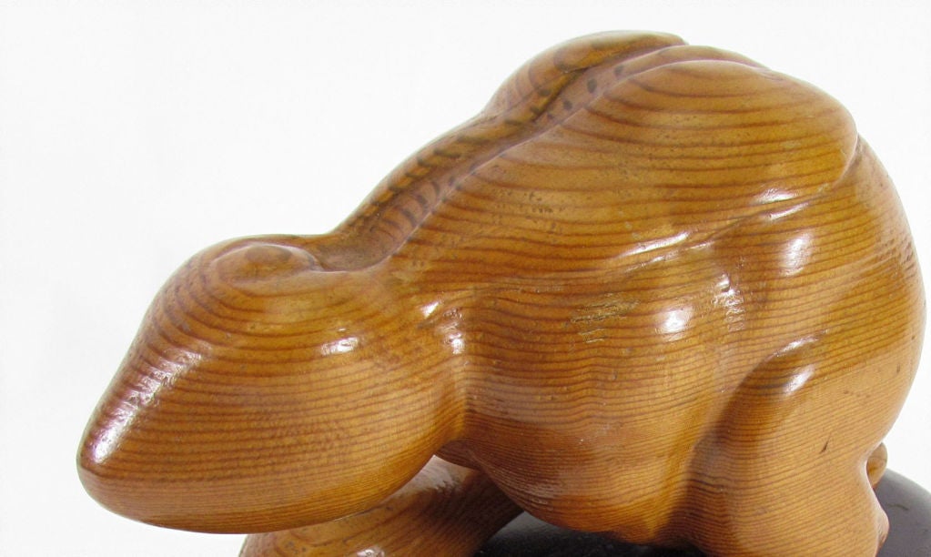 Unknown Carved Wood Sculpture of a Muscular Hare in Motion ca. 1960s