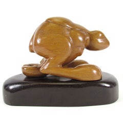 Carved Wood Sculpture of a Muscular Hare in Motion ca. 1960s 7