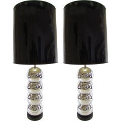 Pair of Chrome Ball Laurel Lamps with Original Shades, ca. 1960s