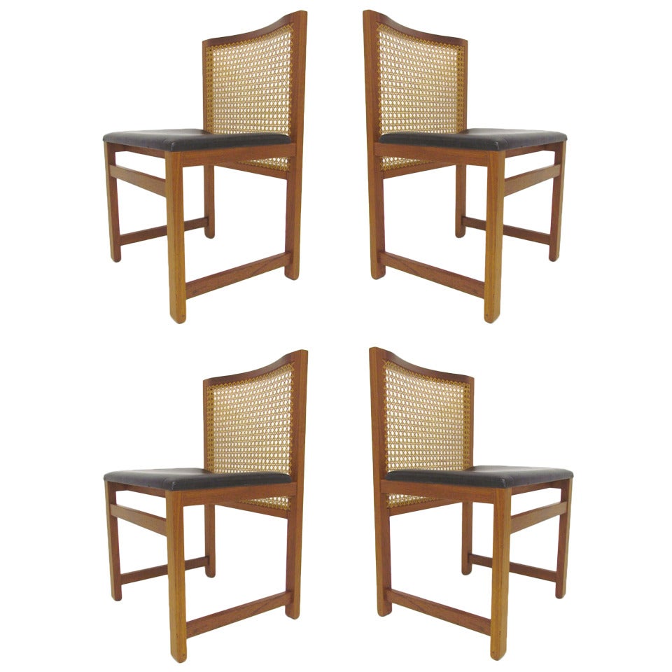 Set of Four Danish Teak and Cane Dining Chairs by Knud Andersen