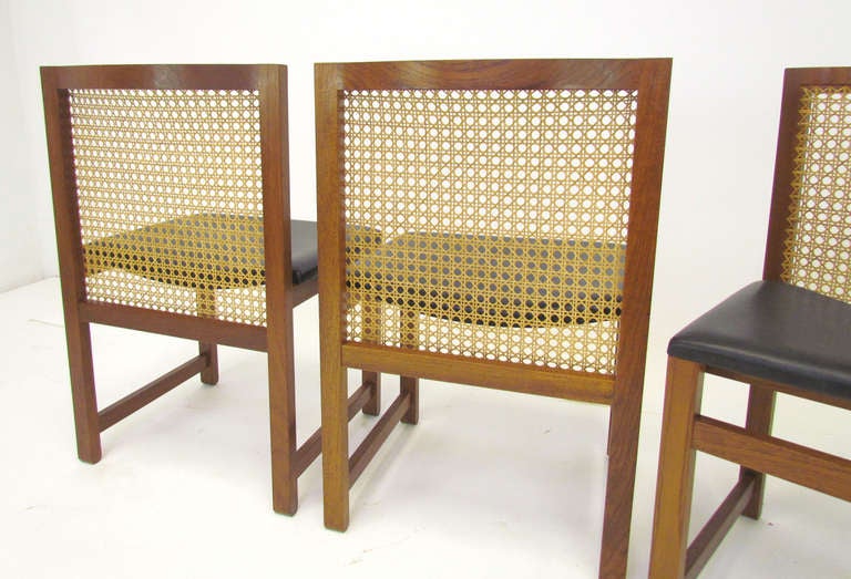 Set of Four Danish Teak and Cane Dining Chairs by Knud Andersen 1