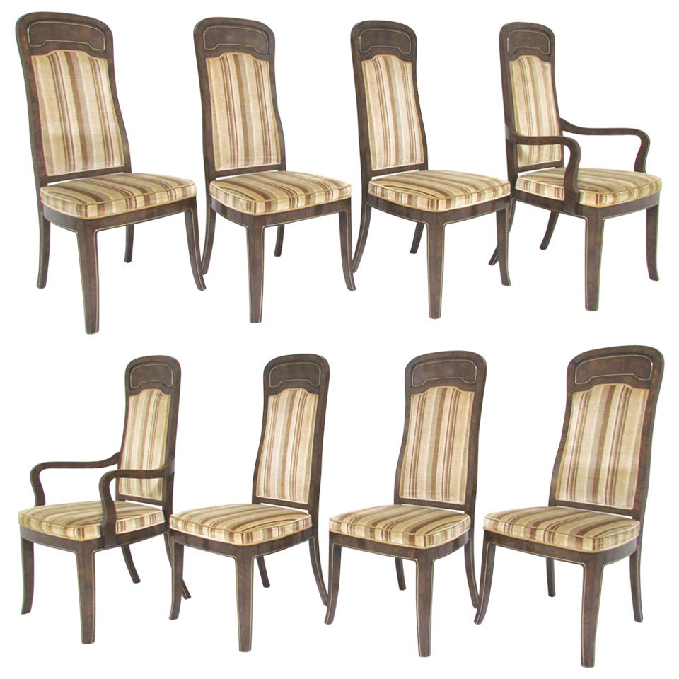 Set of Eight High Back Amboyna Burl Dining Chairs by Doezema for Mastercraft