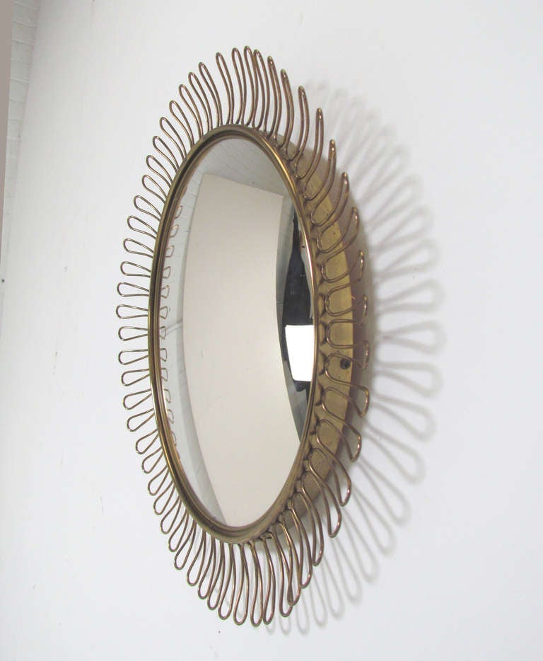 Hollywood Regency Brass Sunburst Convex Accent Mirror in Manner of Line Vautrin