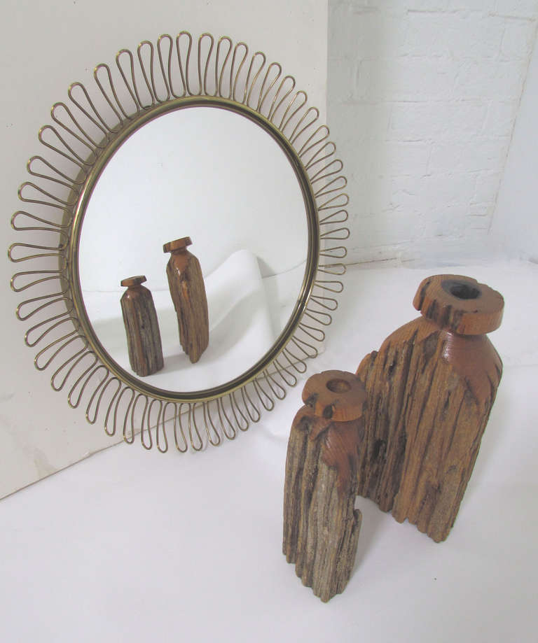 Brass Sunburst Convex Accent Mirror in Manner of Line Vautrin In Excellent Condition In Peabody, MA