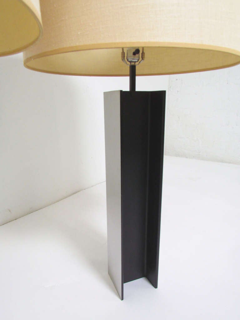 American Pair of Brushed Aluminum I-Beam Table Lamps by Laurel