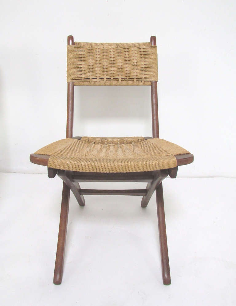 Mid-20th Century Pair of Mid-Century Modern Rope Folding Scissor Side Chairs, circa 1960s