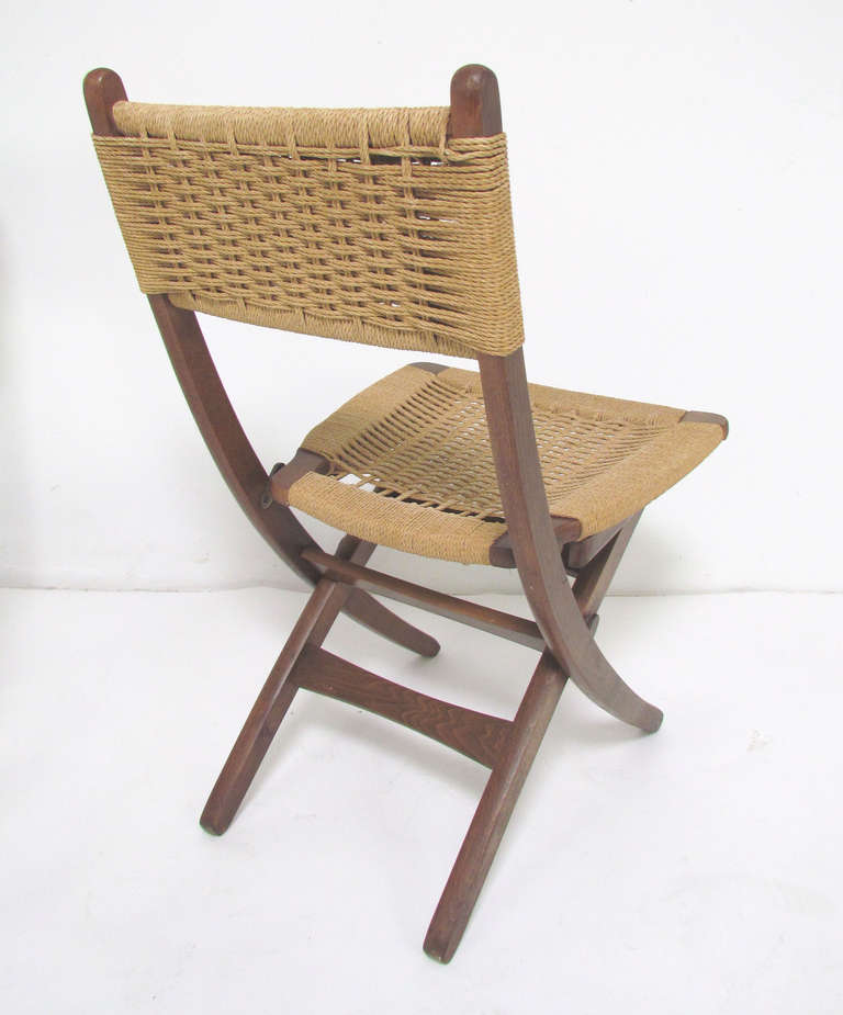 Pair of Mid-Century Modern Rope Folding Scissor Side Chairs, circa 1960s 1