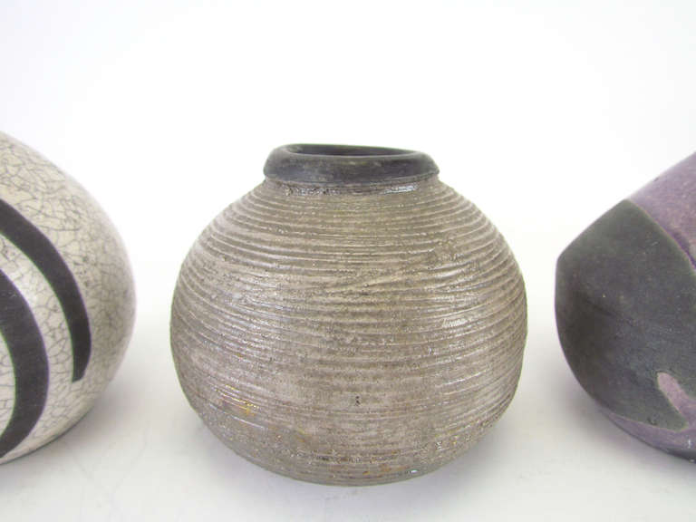 Trio of Raku Fired, Art Pottery Miniature Cabinet Vases by Andrew Berends In Excellent Condition In Peabody, MA
