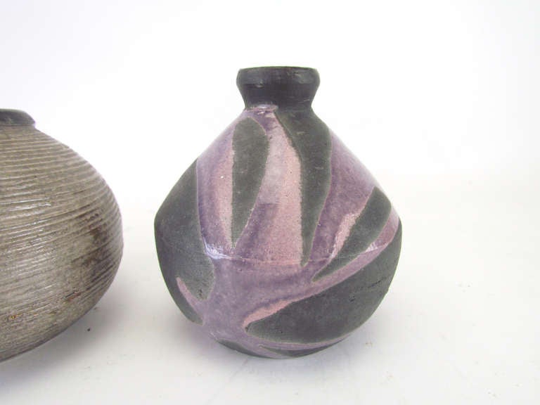 20th Century Trio of Raku Fired, Art Pottery Miniature Cabinet Vases by Andrew Berends