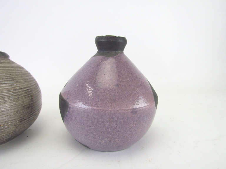 Trio of Raku Fired, Art Pottery Miniature Cabinet Vases by Andrew Berends 1