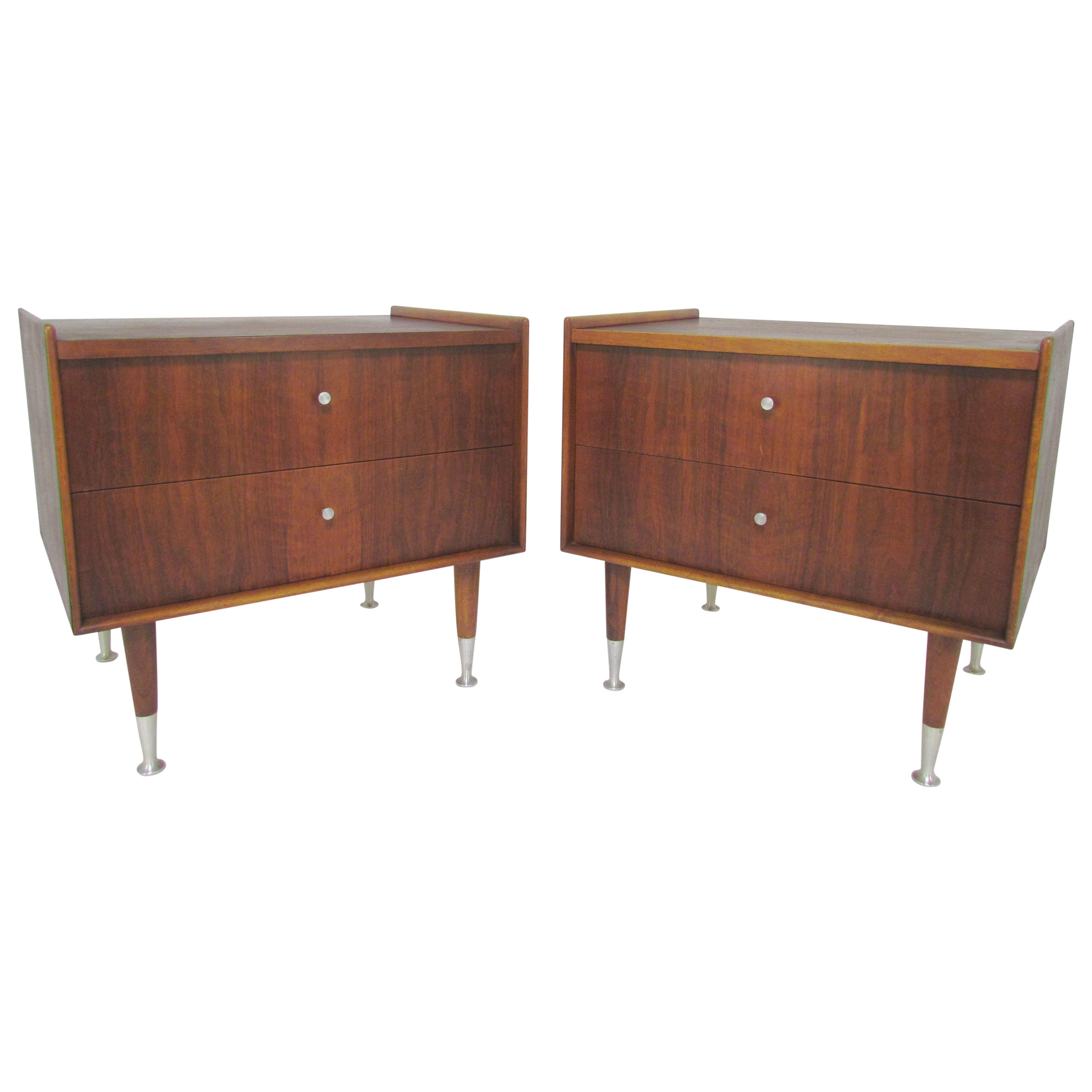 Scandinavian Mid-Century Nightstands in Walnut and Aluminum by Edmond Spence