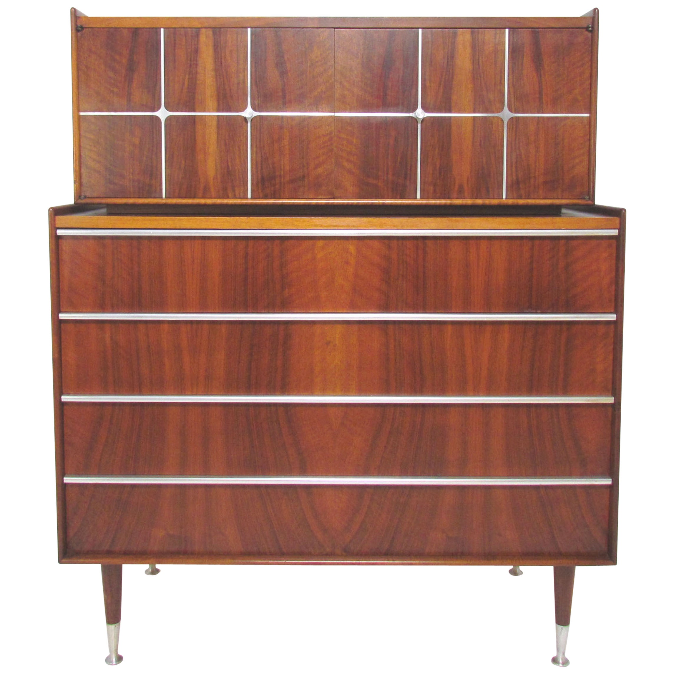 Scandinavian Mid-Century Dresser in Walnut and Aluminum by Edmond Spence