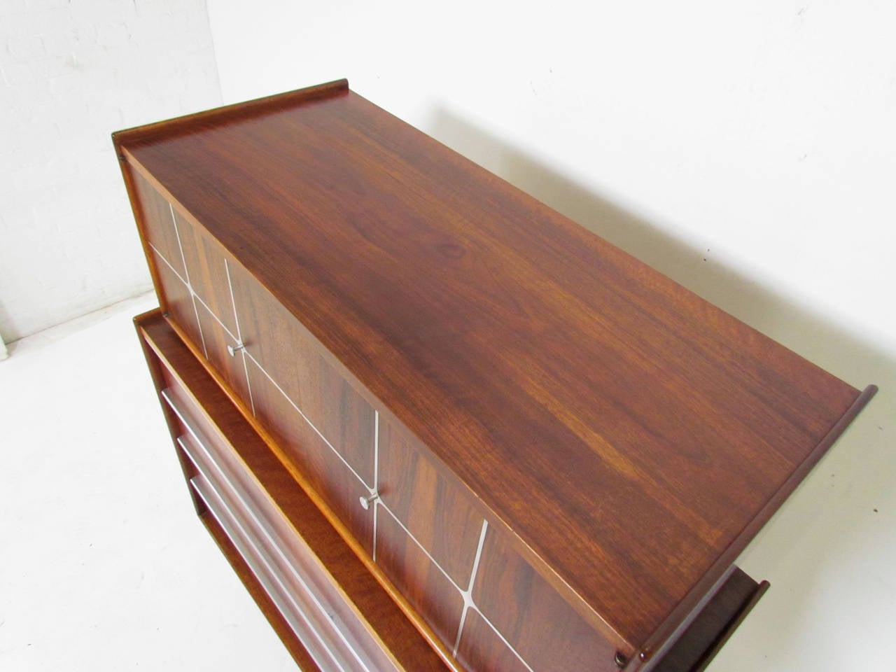 Scandinavian Mid-Century Dresser in Walnut and Aluminum by Edmond Spence In Good Condition In Peabody, MA