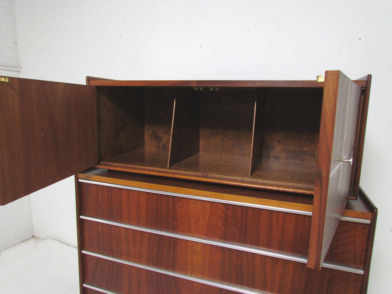 Swedish Scandinavian Mid-Century Dresser in Walnut and Aluminum by Edmond Spence