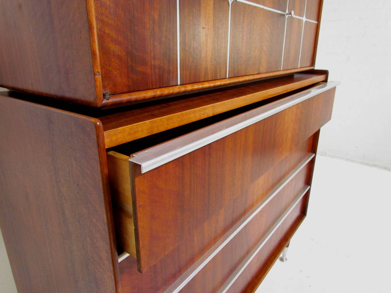 Scandinavian Mid-Century Dresser in Walnut and Aluminum by Edmond Spence 1