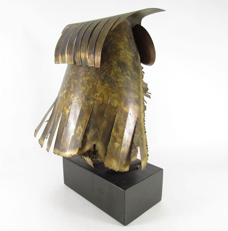 Mid-20th Century Curtis Jere Life Size Owl Sculpture with Enamel Eyes, d. 1967
