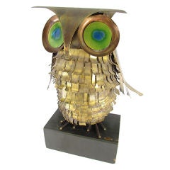 Curtis Jere Life Size Owl Sculpture with Enamel Eyes, d. 1967