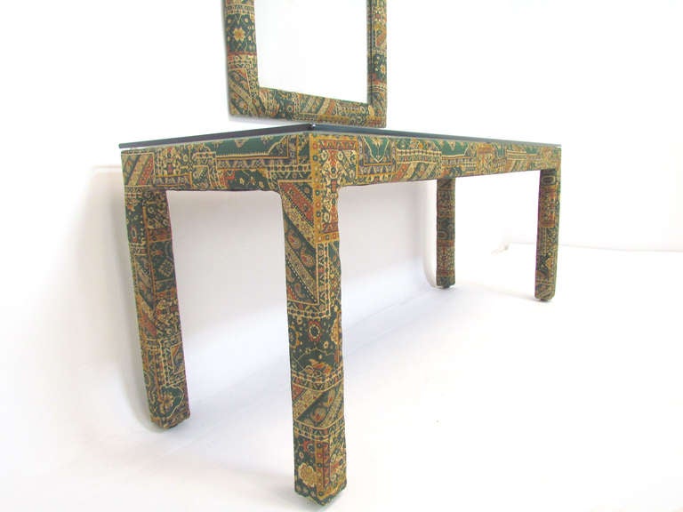 Late 20th Century Parsons Style Console Table with Mirror in Indian Chintz, ca. 1970s