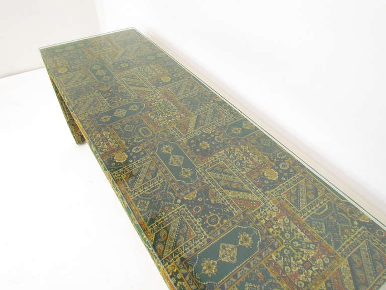 Mid-Century Modern Parsons Style Console Table with Mirror in Indian Chintz, ca. 1970s