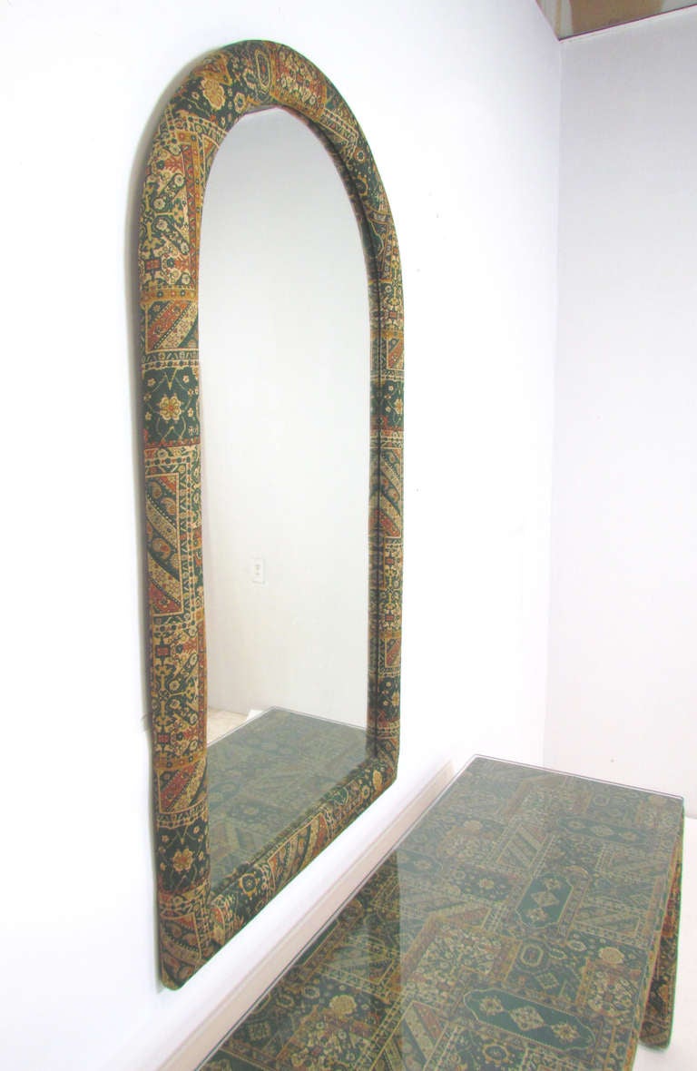 Wood Parsons Style Console Table with Mirror in Indian Chintz, ca. 1970s