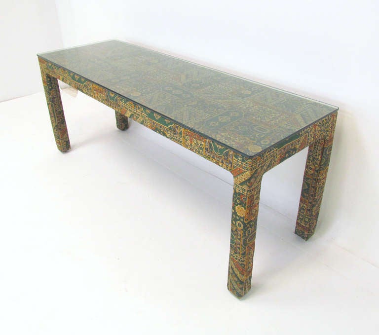 American Parsons Style Console Table with Mirror in Indian Chintz, ca. 1970s