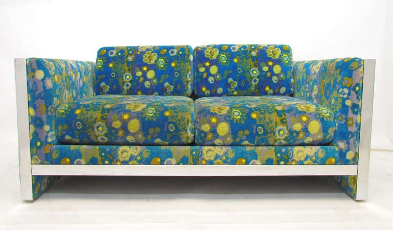Mid-Century Modern Milo Baughman Loveseat Sofa With Jack Lenor Larsen Upholstery