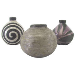 Trio of Raku Fired, Art Pottery Miniature Cabinet Vases by Andrew Berends