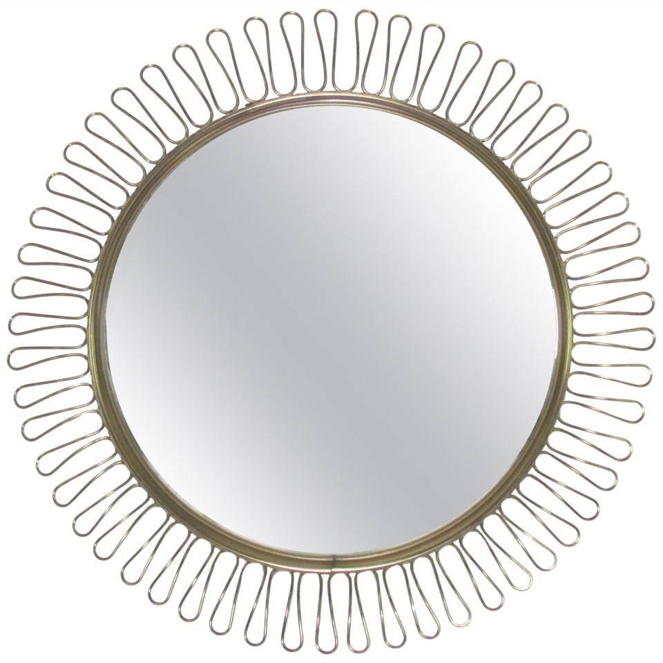 Brass Sunburst Convex Accent Mirror in Manner of Line Vautrin