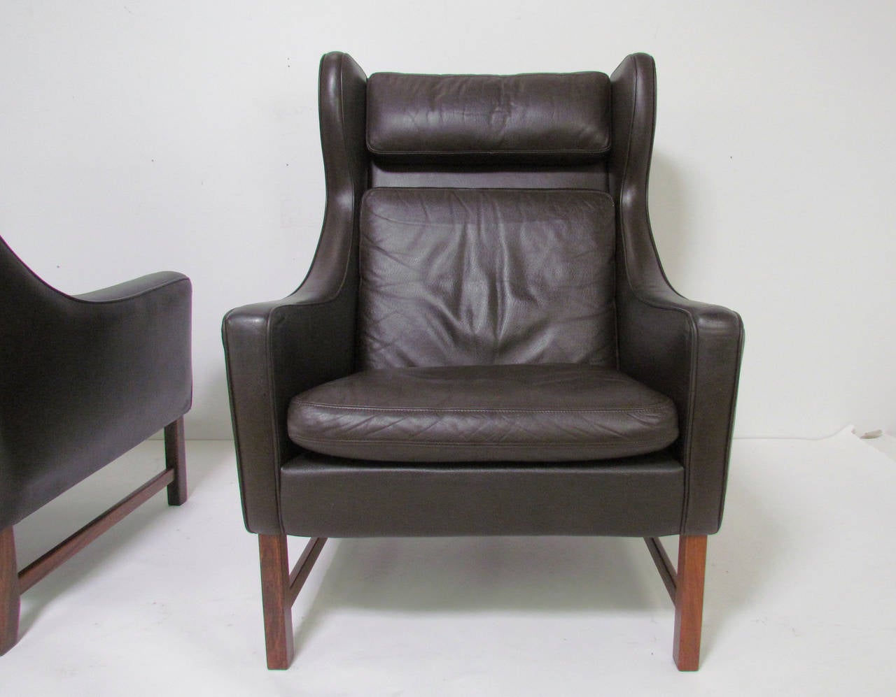 Pair of Danish Modern Wingback Leather Lounge Chairs by ...