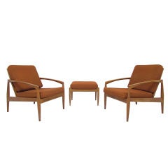Pair of Danish Teak Lounge Chairs + Ottoman by Kai Kristiansen