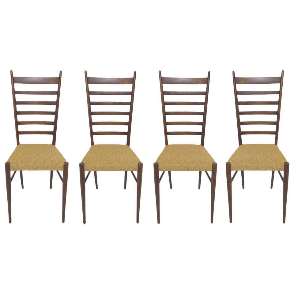 Set of Four Italian Ladder Back Dining Chairs in the Style of Gio Ponti