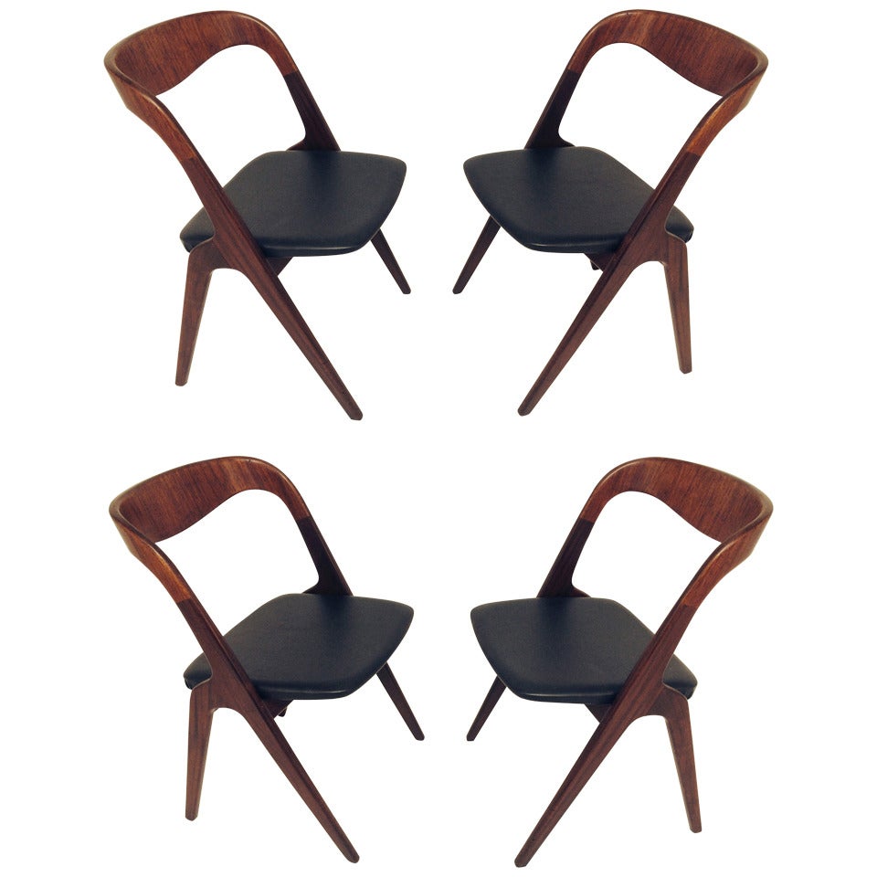 Set of Four Danish Teak Dining Chairs by Vamo