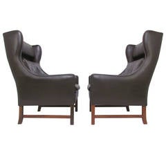 Pair of Danish Modern Wingback Leather Lounge Chairs by Fredrik Kayser for Vatne