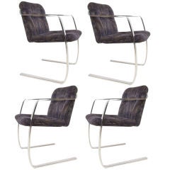 Set of Four Cantilever Dining Chairs in Chromed Steel ca. 1970s