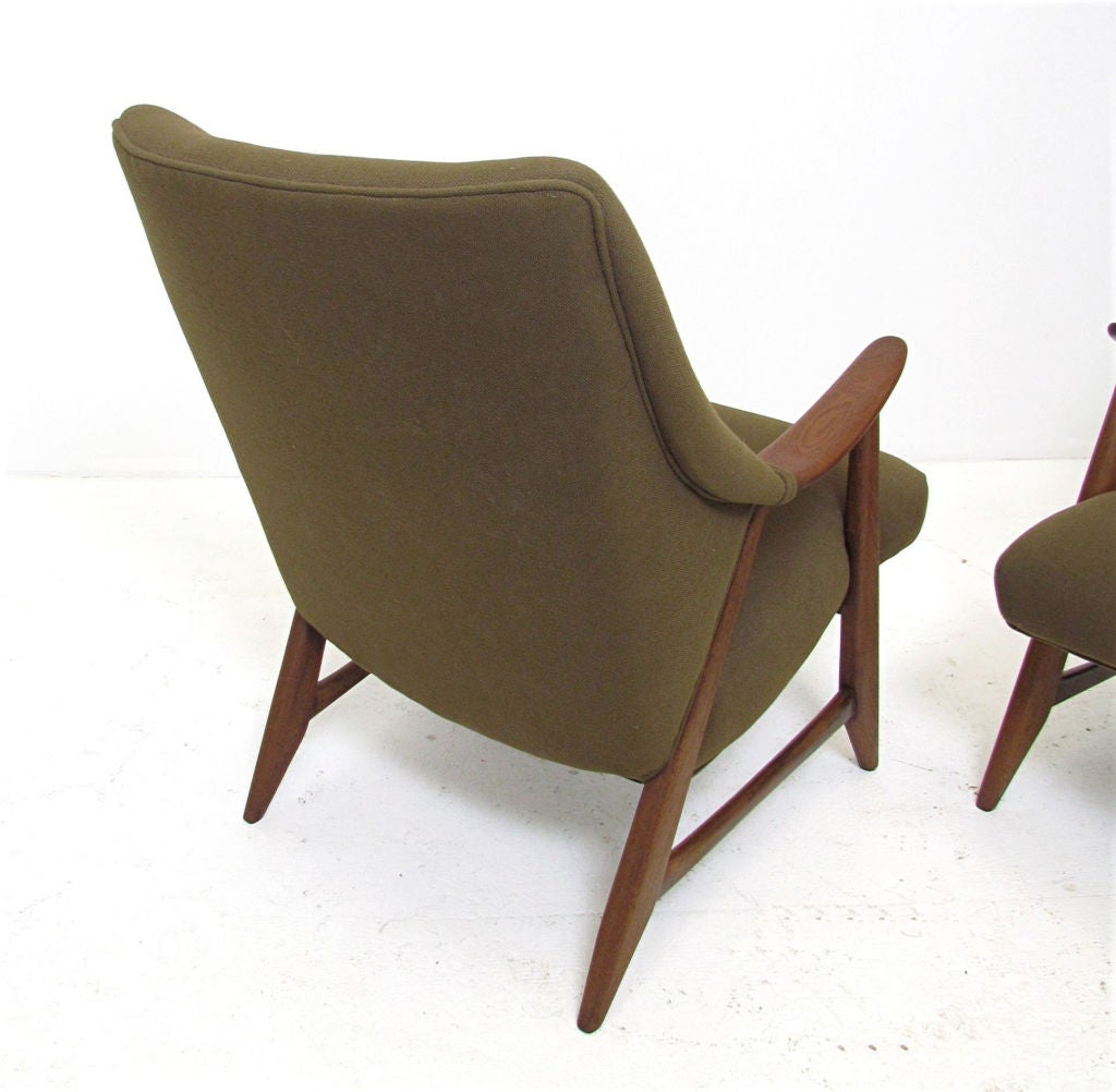 Mid-20th Century Pair of Sculptural Danish Teak Lounge Arm Chairs  ca. 1960s