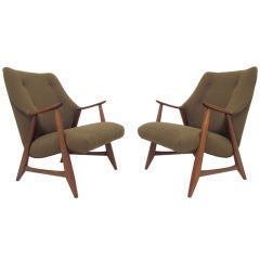 Pair of Sculptural Danish Teak Lounge Arm Chairs  ca. 1960s