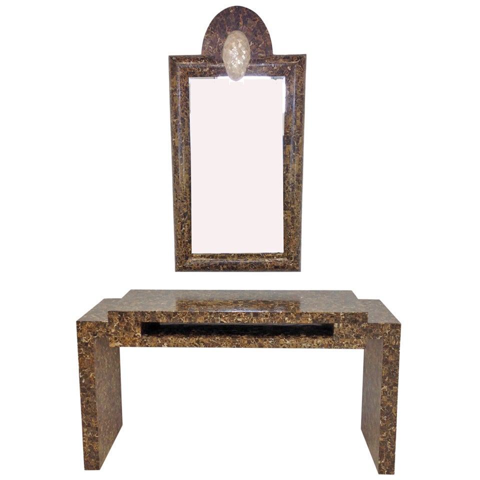 Tessellated Marble Console Table and Mirror Attributed to Enrique Garcel
