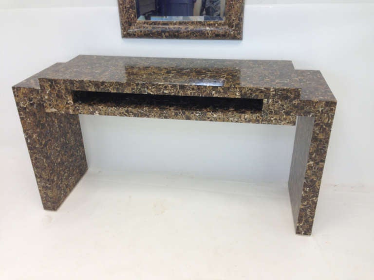 Tessellated Marble Console Table and Mirror Attributed to Enrique Garcel In Good Condition In Peabody, MA