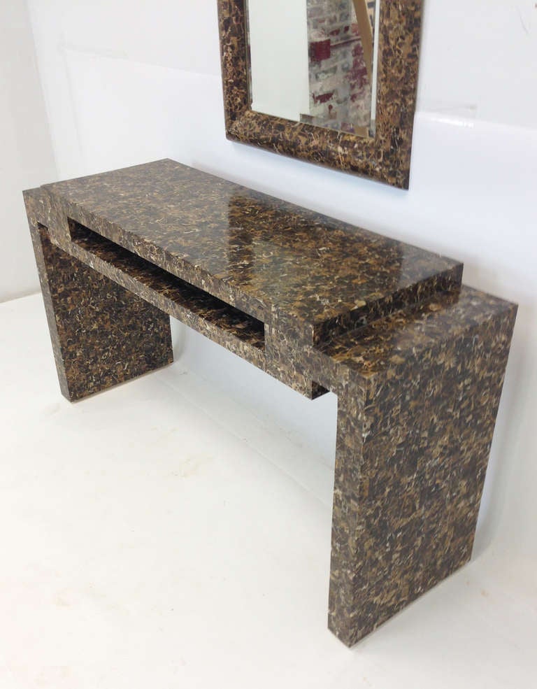 Mid-Century Modern Tessellated Marble Console Table and Mirror Attributed to Enrique Garcel